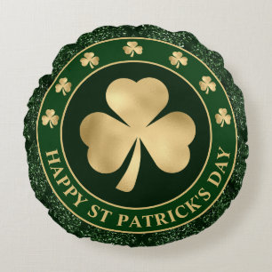 Grüner und goldener Shamrock-Klee St. Patrick's Da Rundes Kissen