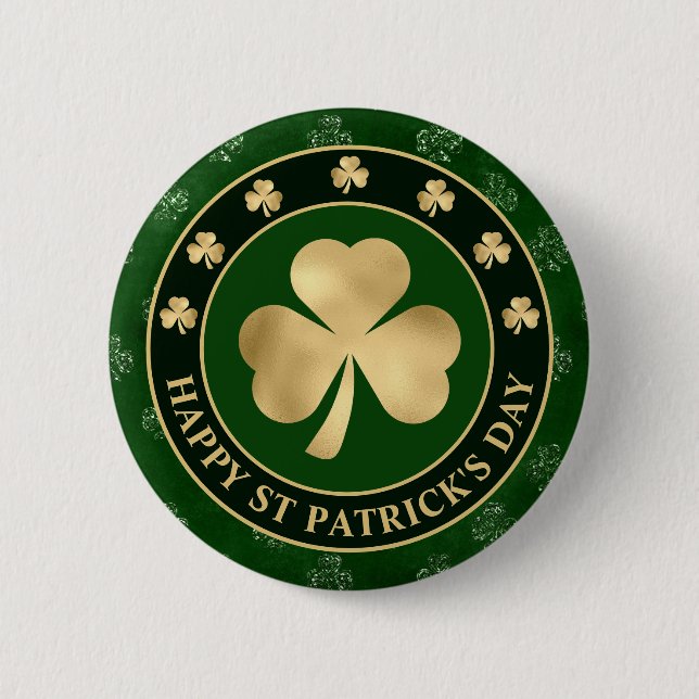 Grüner und goldener Shamrock-Kleeblatt St. Patrick Button (Vorderseite)