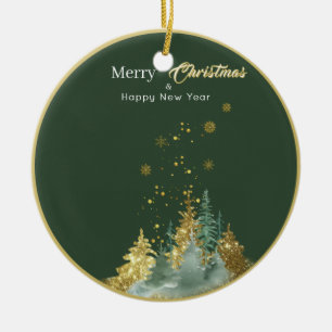 Grüner und goldener Tannenbaum-Weihnachtsbaumschmu Keramik Ornament
