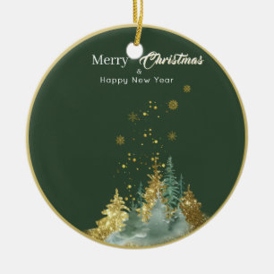 Grüner und goldener Tannenbaum-Weihnachtsbaumschmu Keramik Ornament