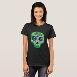 Grüner und Lila Whimsikglühender Zuckerschädel T-Shirt