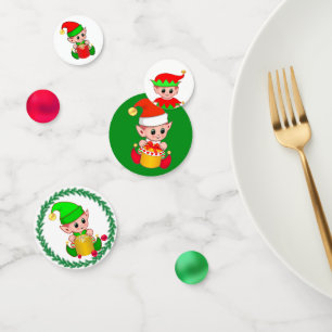 Grüner und roter Weihnachtself Konfetti