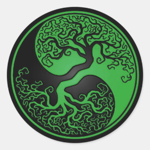 Grüner und schwarzer Baum des Lebens Yin Yang Runder Aufkleber