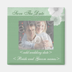 Grüner und weißer BlumenSave the Date Foto-Magne Magnet