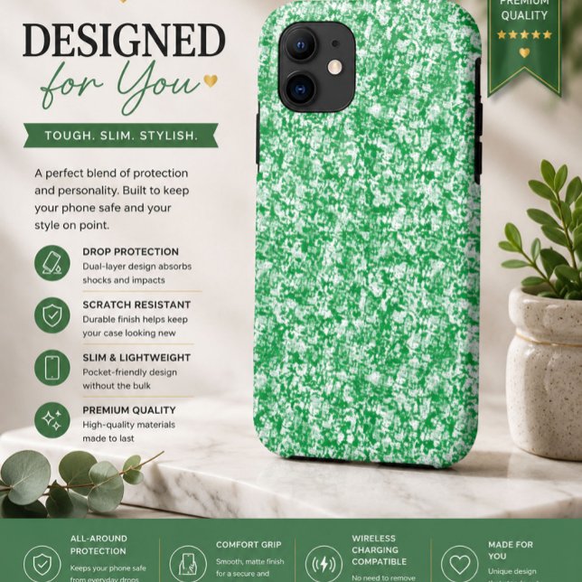 grüner und weißer Hintergrund mit kleinen weißen P Case-Mate iPhone Hülle (Von Creator hochgeladen)