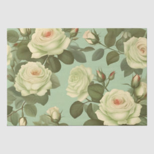 Grüner und Weißer Italienischer Blumenprint Decoup Seidenpapier