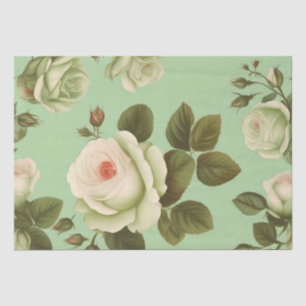 Grüner und Weißer Italienischer Blumenprint Decoup Seidenpapier