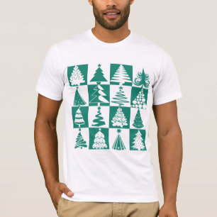 Grüner und weißer Weihnachtsbaum-Feiertagsmuster T-Shirt