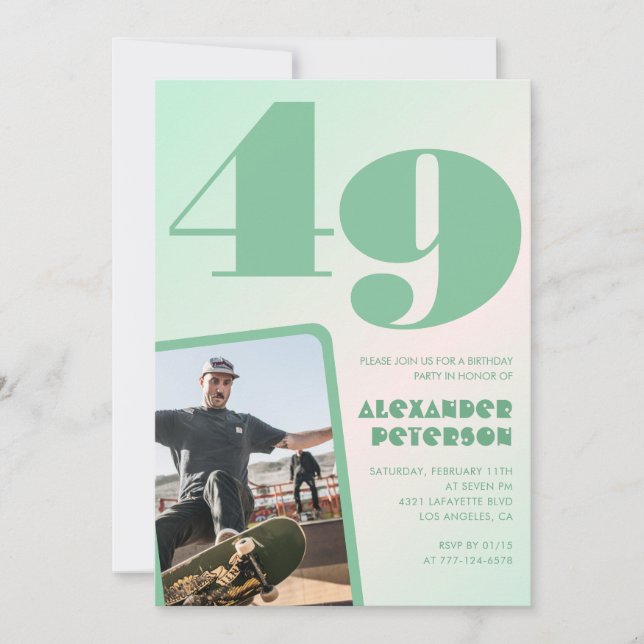 Grüner Verlauf 49. Geburtstag Einladungen Boy Foto (Vorderseite)