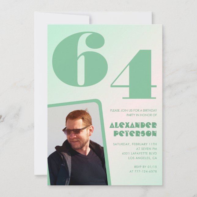 Grüner Verlauf 64. Geburtstag Einladungen Boy Foto (Vorderseite)