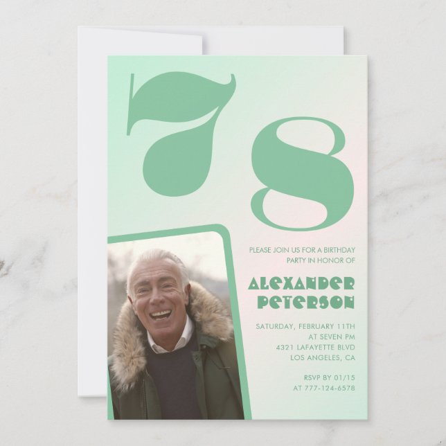 Grüner Verlauf 78. Geburtstag Einladungen Boy Foto (Vorderseite)