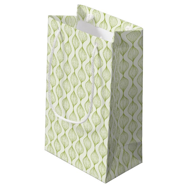 Grüner vertikaler ogee Musterhintergrund Kleine Geschenktüte (Rückseite Schrägansicht)