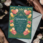Grüner verzauberter Garten Blumenschlucht Einladung<br><div class="desc">Feiern Sie Ihre Quinceañera in einem zauberhaften Garten! Diese Einladung enthält einen üppigen Rahmen an rosa und orangefarbenen Blumen mit goldenen Akzenten vor grünem Hintergrund,  der Ihrem besonderen Tag eine Touch Magie verleiht. Personalisieren Sie es auf Ihre Bedürfnisse. BITTE BEACHTEN SIE: Das Gold dieses Produktes ist KEINE reale Folie.</div>