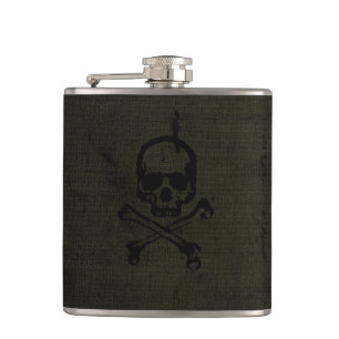 Grüner Vintage-Grunge-Totenkopf Flachmann