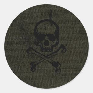 Grüner Vintage Grunge Totenkopf und Kreuzknochen H Runder Aufkleber