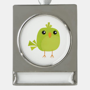 Grüner Vogel Cartoon   Banner-Ornament Silber