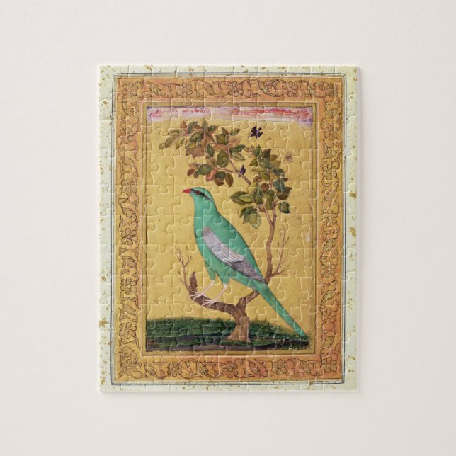 Grüner Vogel, Mughal (Gouache auf Papier) (Vertikal)
