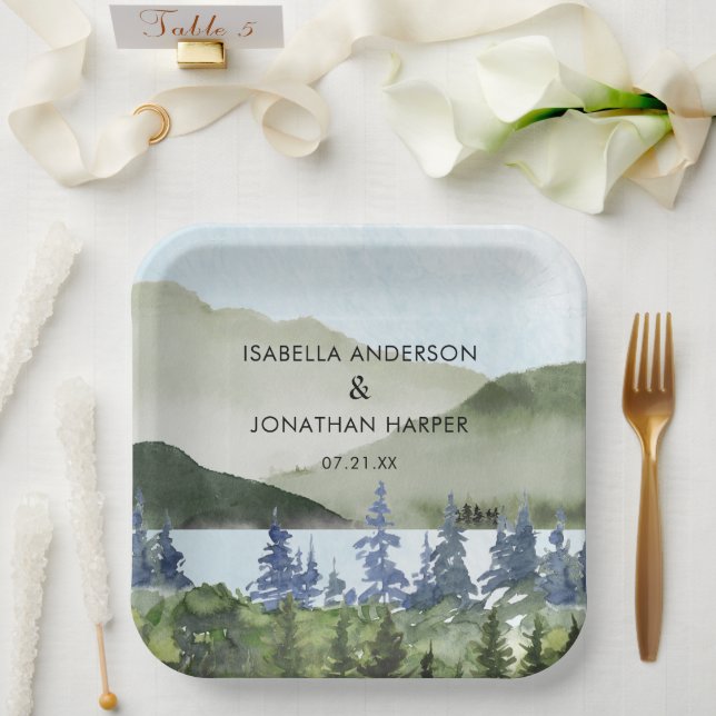 Grüner Wald im Wasser Hochzeit im Freien Pappteller (Hochzeit)