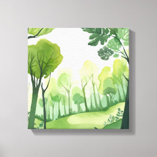 Grüner Wald   Luftige Aquarell-Landschaft Leinwanddruck