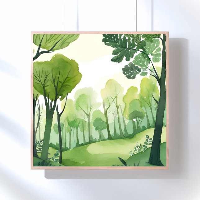 Grüner Wald | Luftige Aquarell-Landschaft Poster (Von Creator hochgeladen)