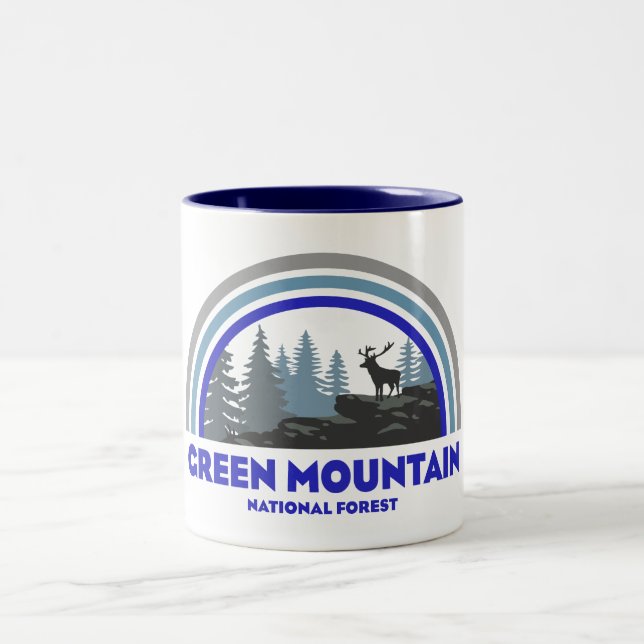 Grüner Wald Regenbogen Hirsch Zweifarbige Tasse (Mittel)