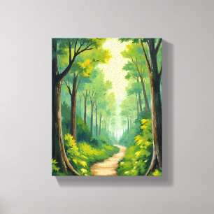 Grüner Waldweg   Üppige Natur Aquarell Gemalt Leinwanddruck