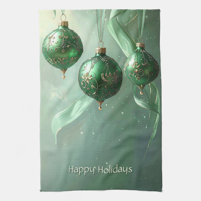 Grüner Weihnachtsball Feiertag Geschirrtuch (Vertikal)