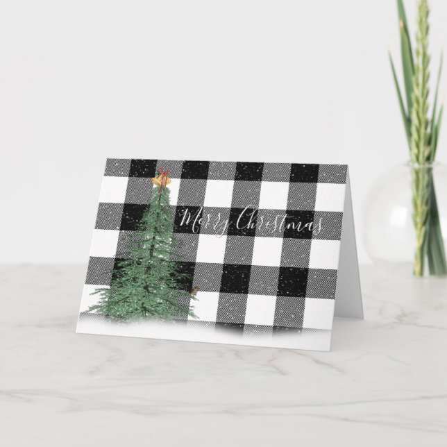 Grüner Weihnachtsbaum auf Karierter Karte (Vorderseite)