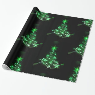 Grüner Weihnachtsbaum auf Schwarzem Geschenkpapier