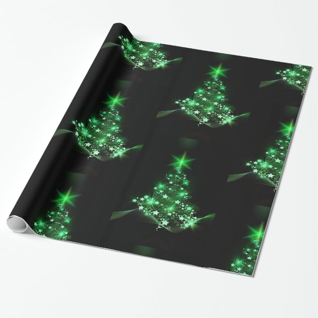 Grüner Weihnachtsbaum auf Schwarzem Geschenkpapier (Ungerollt)