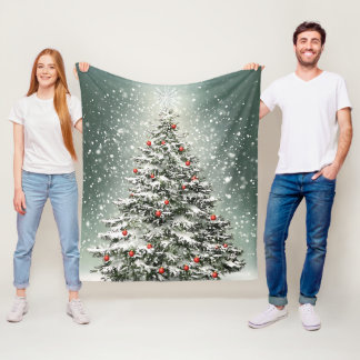 Grüner Weihnachtsbaum Bunte Ornamente Weißer Schne Fleecedecke