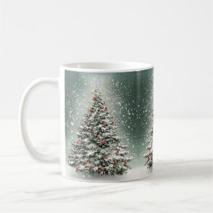 Grüner Weihnachtsbaum Bunte Ornamente Weißer Schne Kaffeetasse