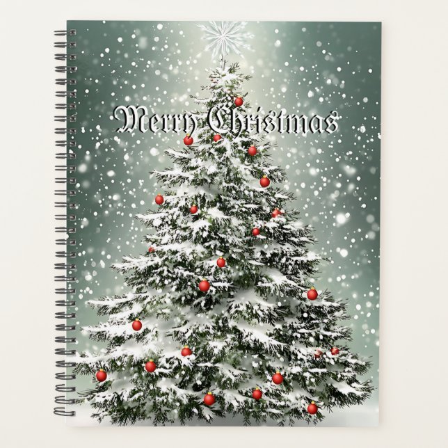 Grüner Weihnachtsbaum Bunte Ornamente Weißer Schne Planer (Vorderseite)