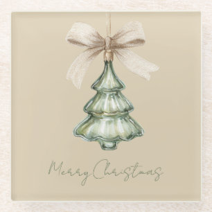 Grüner Weihnachtsbaum-Creme-Bogen Glasuntersetzer