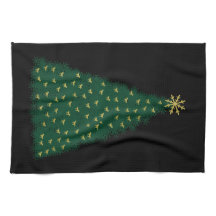 Grüner Weihnachtsbaum, goldene Laufpferde auf schw