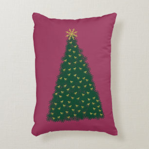 Grüner Weihnachtsbaum, goldene Laufpferde, Sangria Zierkissen