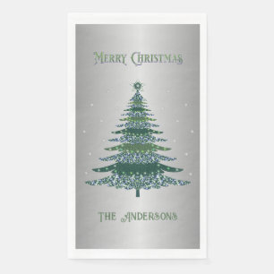 Grüner Weihnachtsbaum Individuelle Name Silberfoli Serviette