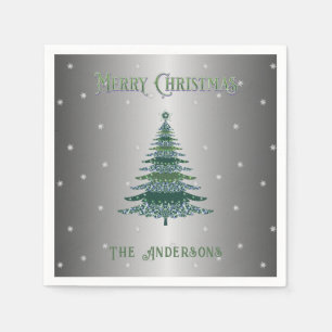 Grüner Weihnachtsbaum Individuelle Name Silberfoli Serviette
