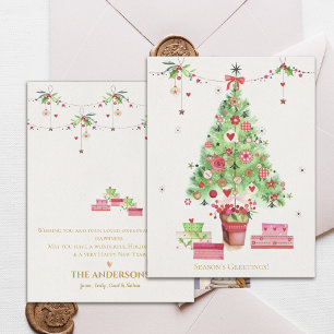 Grüner Weihnachtsbaum mit rosa Dekor, Frohe Festta Postkarte