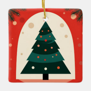 Grüner Weihnachtsbaum mit rotem Urlaub Keramikornament