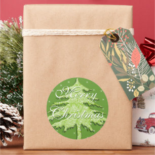 Grüner Weihnachtsbaum mit Sternen Runder Aufkleber