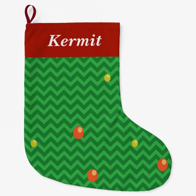 Grüner Weihnachtsbaum mit Zierhintergrund Großer Weihnachtsstrumpf (Vorderseite)