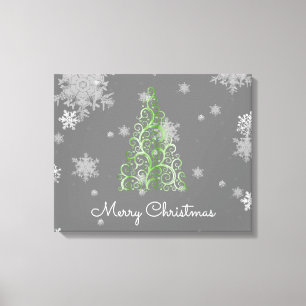 Grüner Weihnachtsbaum und Schneeflocken Canvas Pri Leinwanddruck