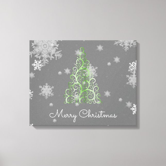 Grüner Weihnachtsbaum und Schneeflocken Canvas Pri Leinwanddruck (Vorderseite)