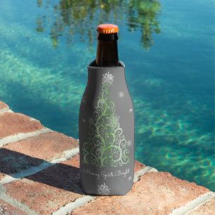 Grüner Weihnachtsbaum und Schneeflocken Flasche Co Flaschenkühler