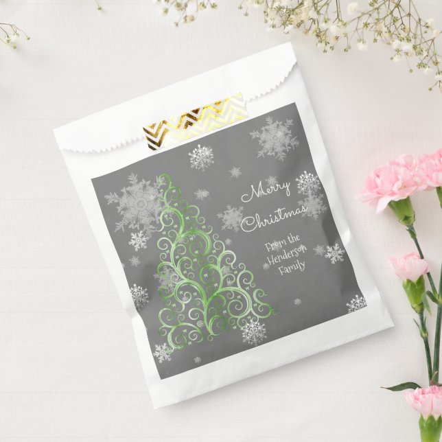 Grüner Weihnachtsbaum und Schneeflocken Greiftasch Geschenktütchen (Versiegelt)