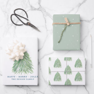 Grüner Weihnachtsbaum Wasserfarben Zeichnung Urlau Geschenkpapier Set
