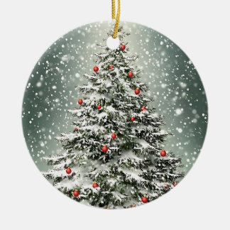 Grüner Weihnachtsbaum Weiße Schnee schön Keramik Ornament