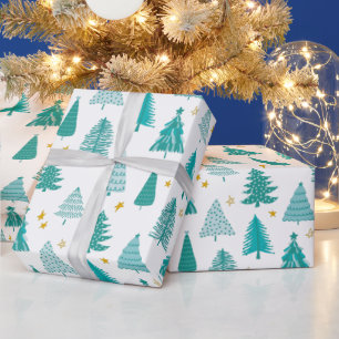 Grüner Weihnachtsbaum Winterwald Muster Geschenkpapier