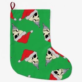 Grüner Weihnachtsfest mit Weihnachtsmannskulpturen Großer Weihnachtsstrumpf